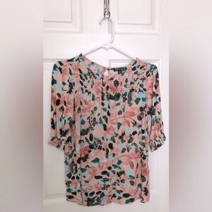 Cable and Gauge Pink & Green Floral Print Women's Top